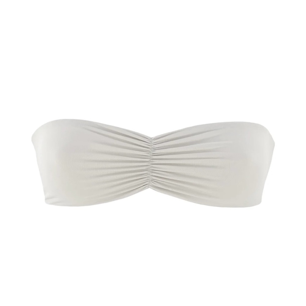 Elegant White Bandeau Bikini Top & Bottoms set